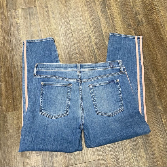 7 For All Mankind Roxanne Blue Skinny Jeans with Pink Side Strips Ladies 32‎ - Picture 7 of 16